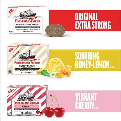Fisherman's Friend medicated lozenges pocket sized packs ideal for throat relief while traveling.