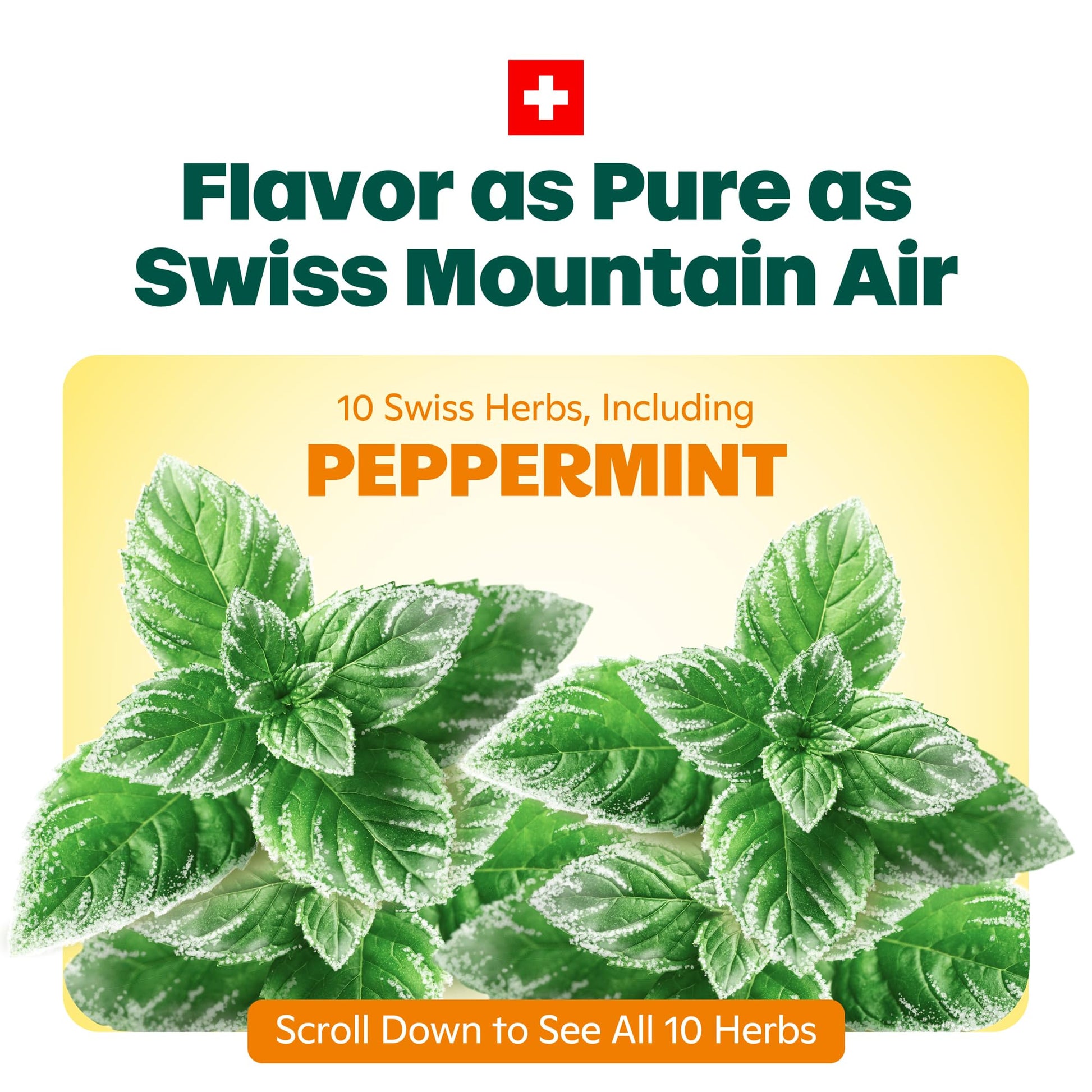 Side view of the imported Ricola MAX liquid center throat drops highlighting the authentic Swiss Alpine herbs blend