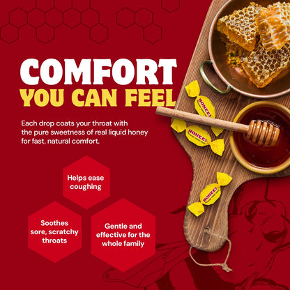 Honees throat coat lozenges red retail pack for natural cough suppression.