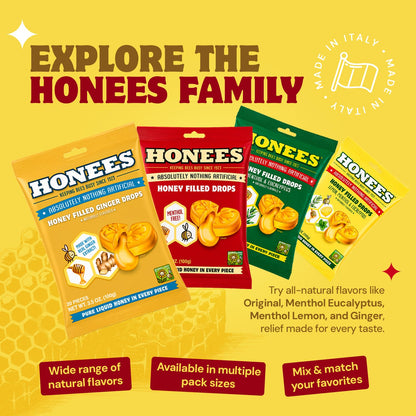 Honees liquid honey centered king size drops nutrition and allergen information.