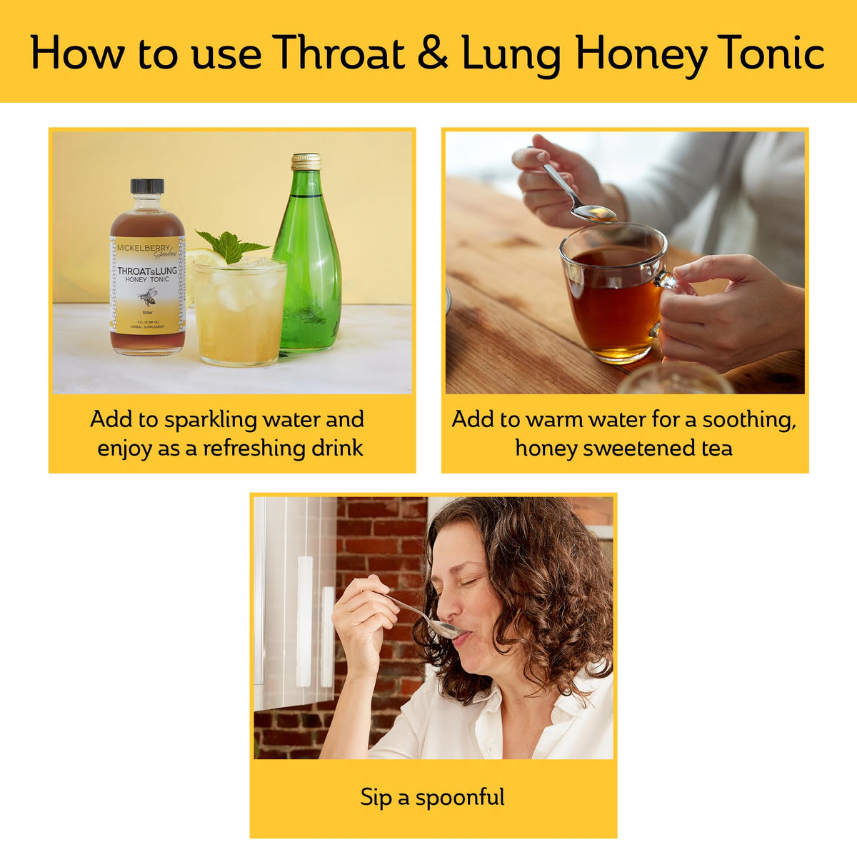 Close up view of the packaging for Mickelberry Gardens traditional honey oxymel tonic.