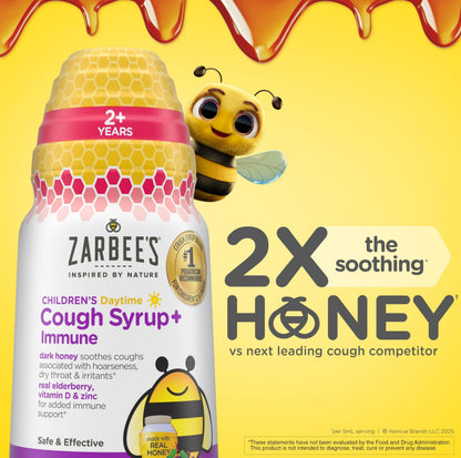 Zarbee's kids honey cough plus immune daytime formula mixed berry supplement ingredients label