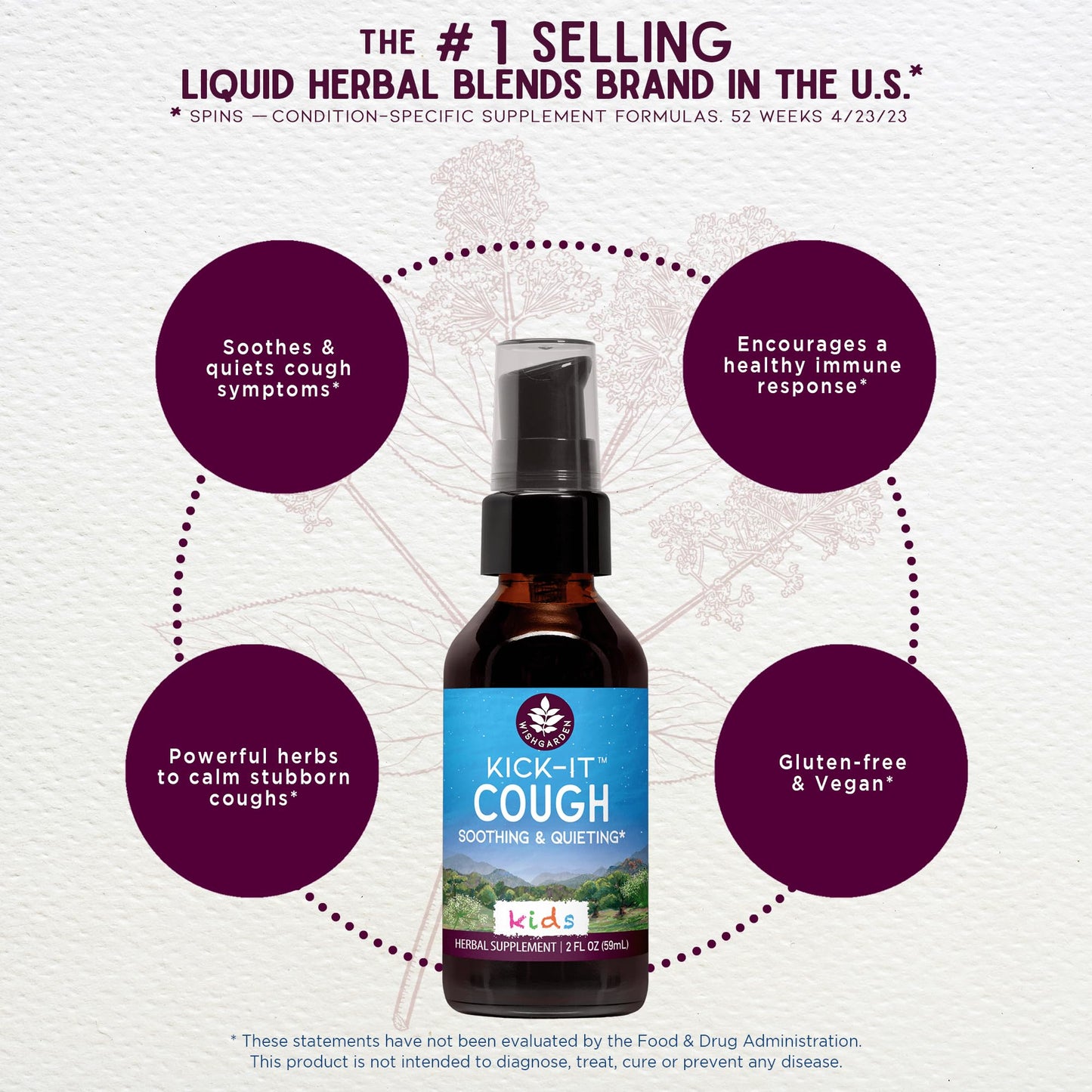 Natural kids cough syrup packaging showing organic wild cherry bark ingredients