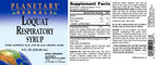 Side view of Planetary Herbals Loquat Respiratory Syrup bottle showcasing directions for use and product details.