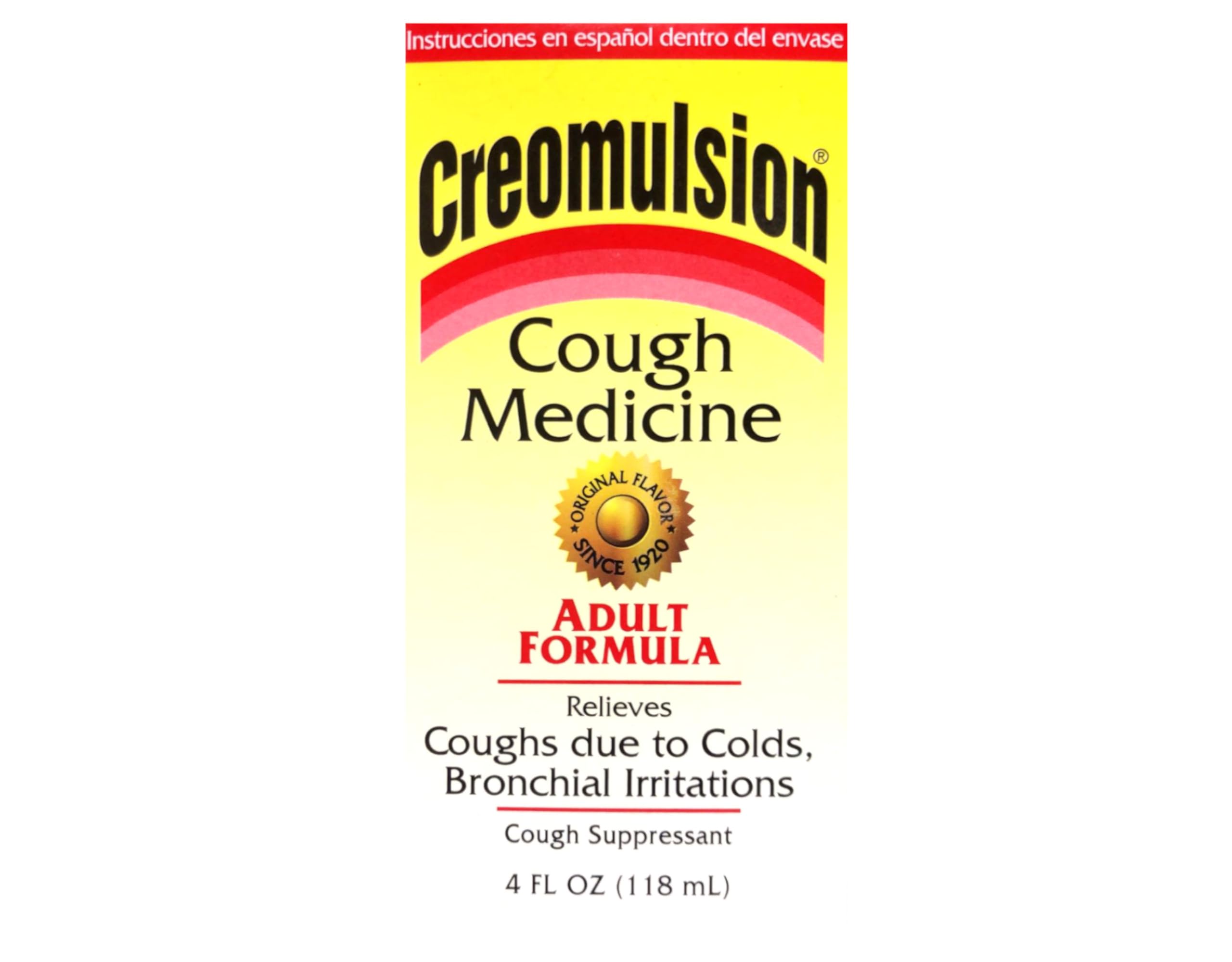Creomulsion Adult Formula four ounce bottle showcasing drug facts and active ingredients.