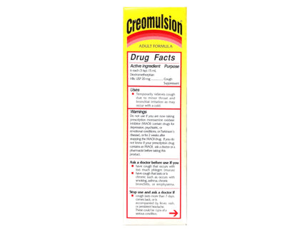 Two pack of Creomulsion adult cough syrup for soothing throat irritation.