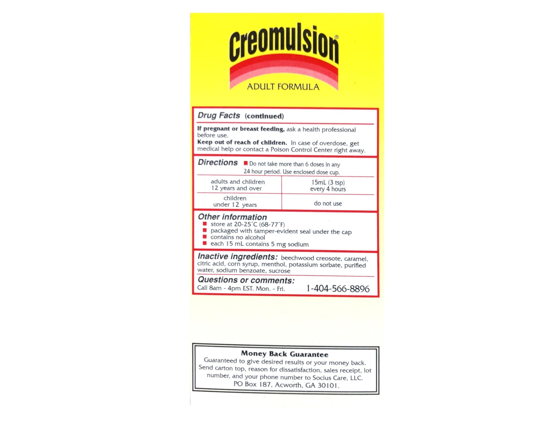 Creomulsion USA imported cough medicine showing the dye free and alcohol free label.