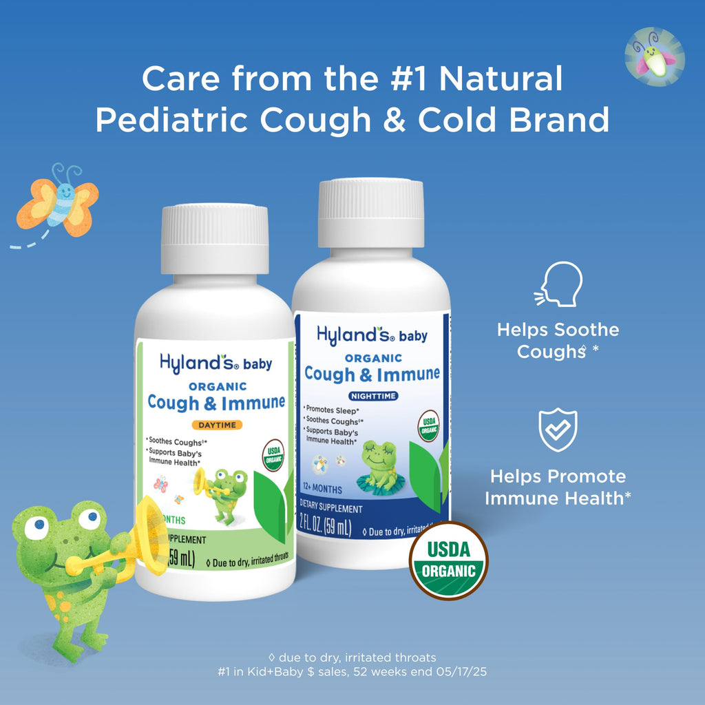 Hyland's organic daytime baby cough formula with agave and elderberry ingredients label