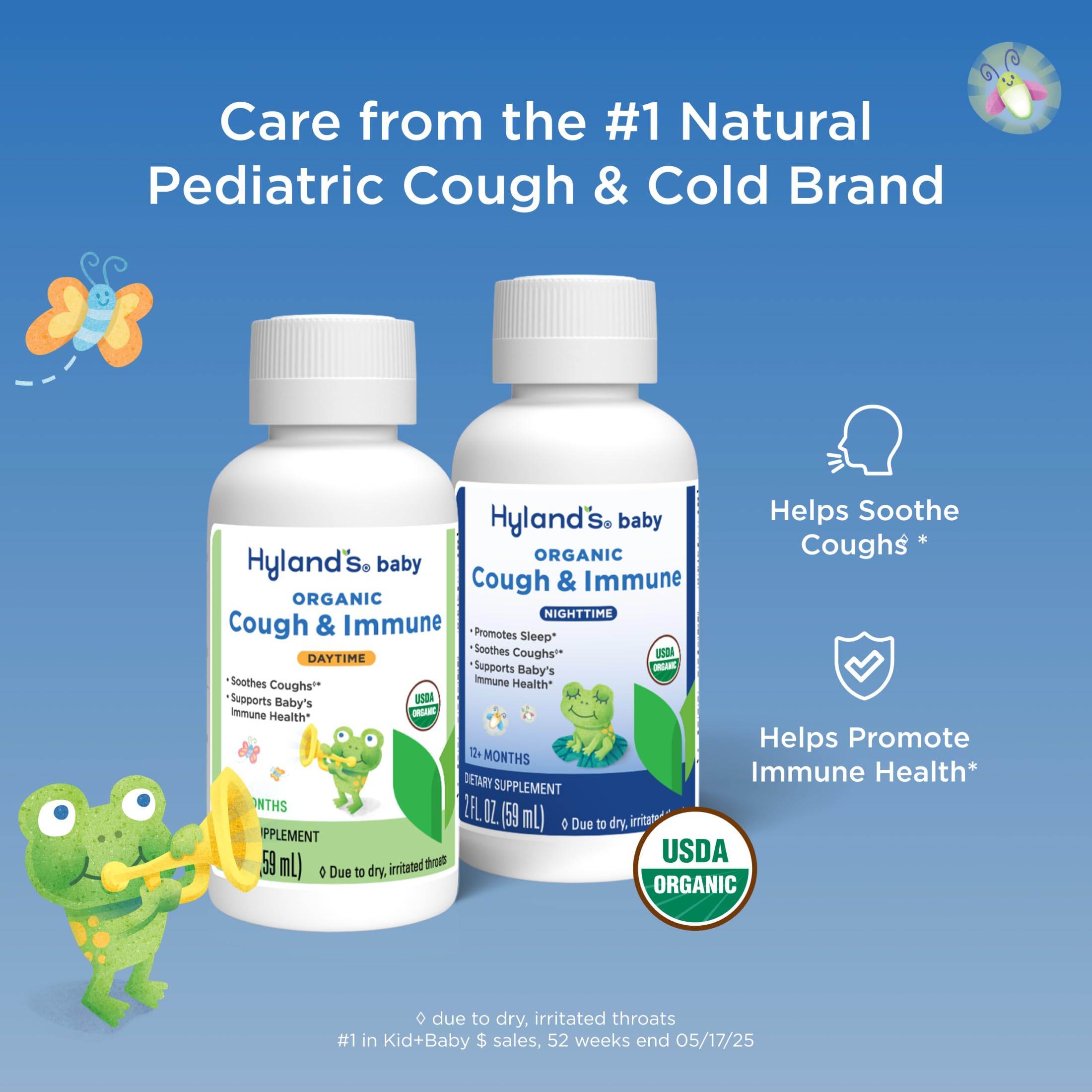 Hyland's organic daytime baby cough formula with agave and elderberry ingredients label