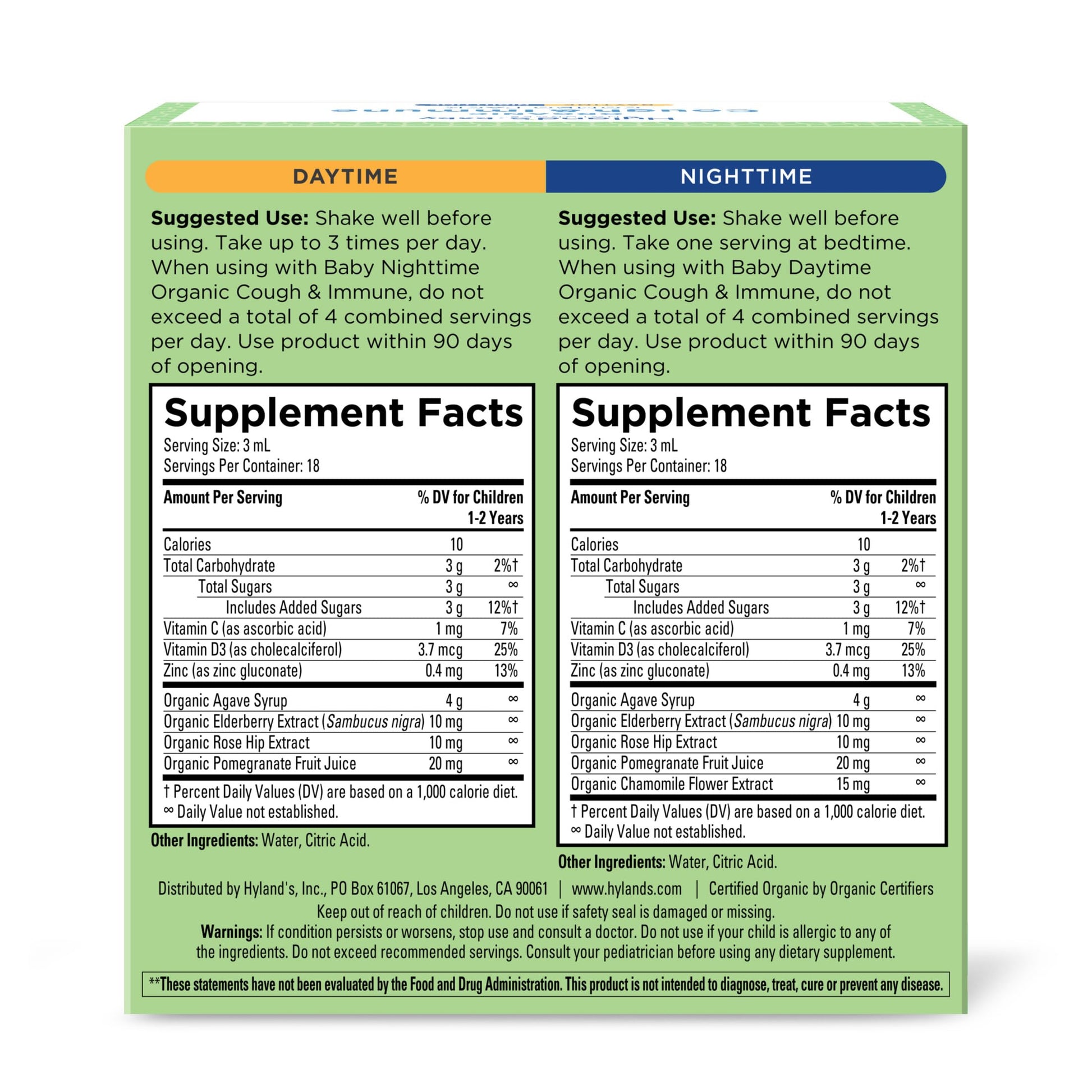Certified USDA Organic certification seal on the Hyland's infant liquid remedy box