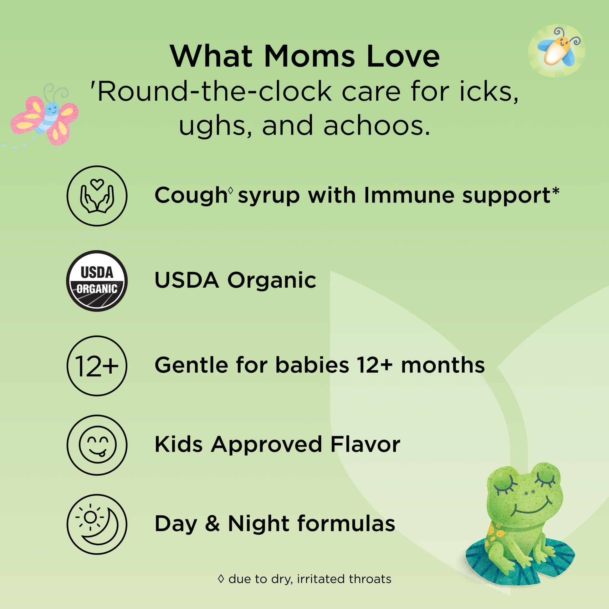 Two fluid ounce bottles of drug-free toddler cough syrup side by side