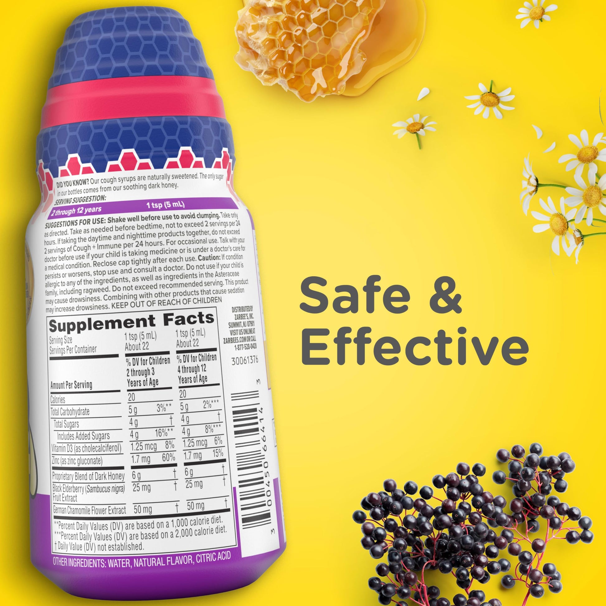 Side panel of imported Zarbee's health supplement detailing age recommendations for kids