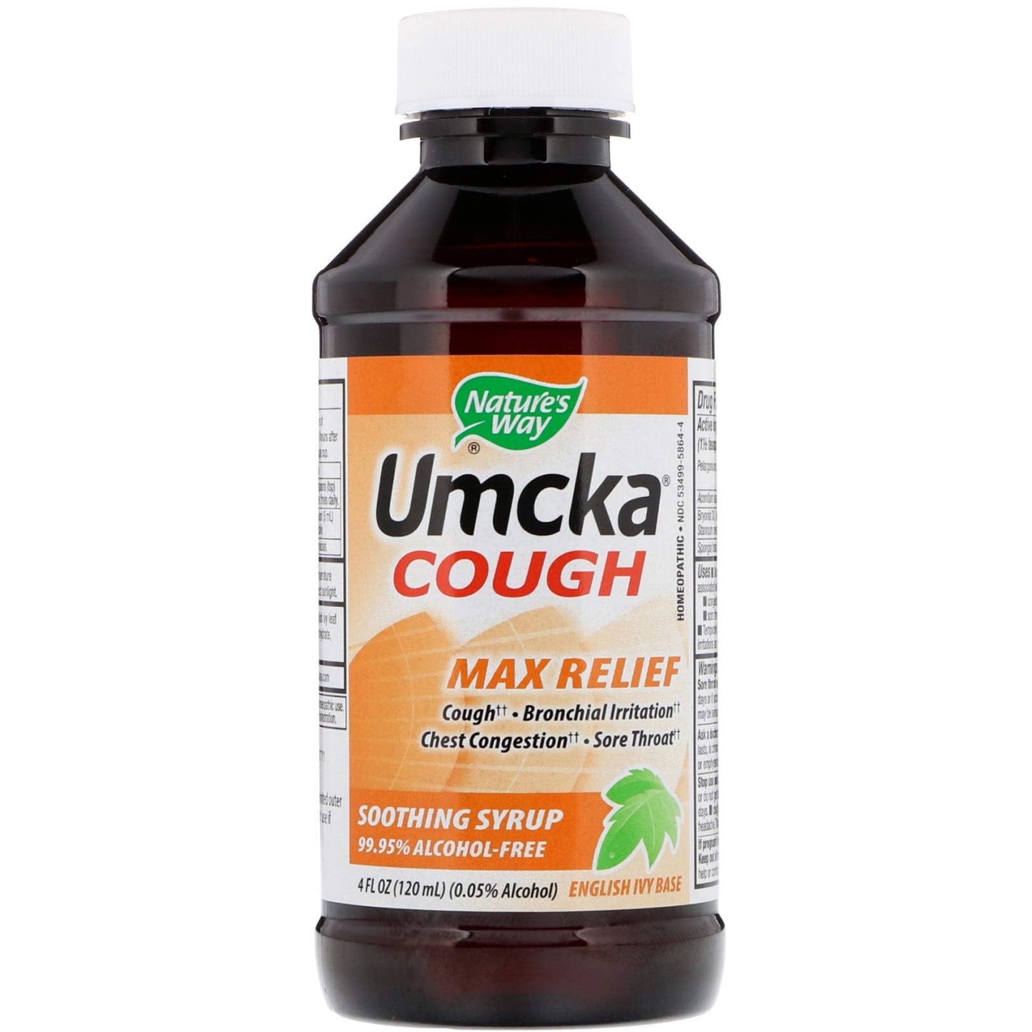 Back text of the imported Nature's Way Umcka chest congestion syrup showing child age instructions
