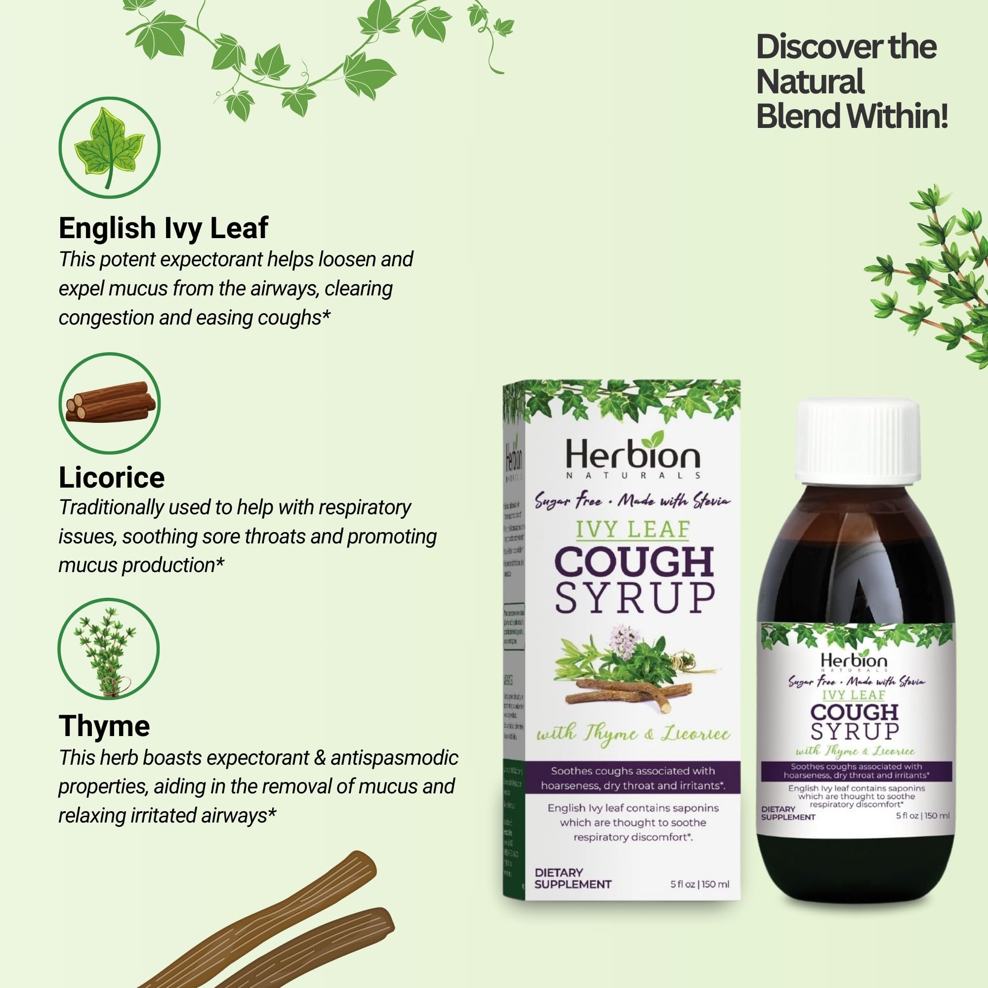 Herbion sugar free respiratory relief syrup with stevia nutritional facts label