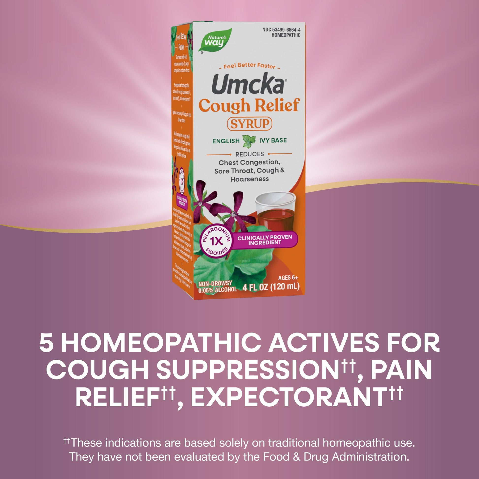 Nature's Way Umcka Cough Relief English Ivy base syrup package showcasing the authentic brand seal