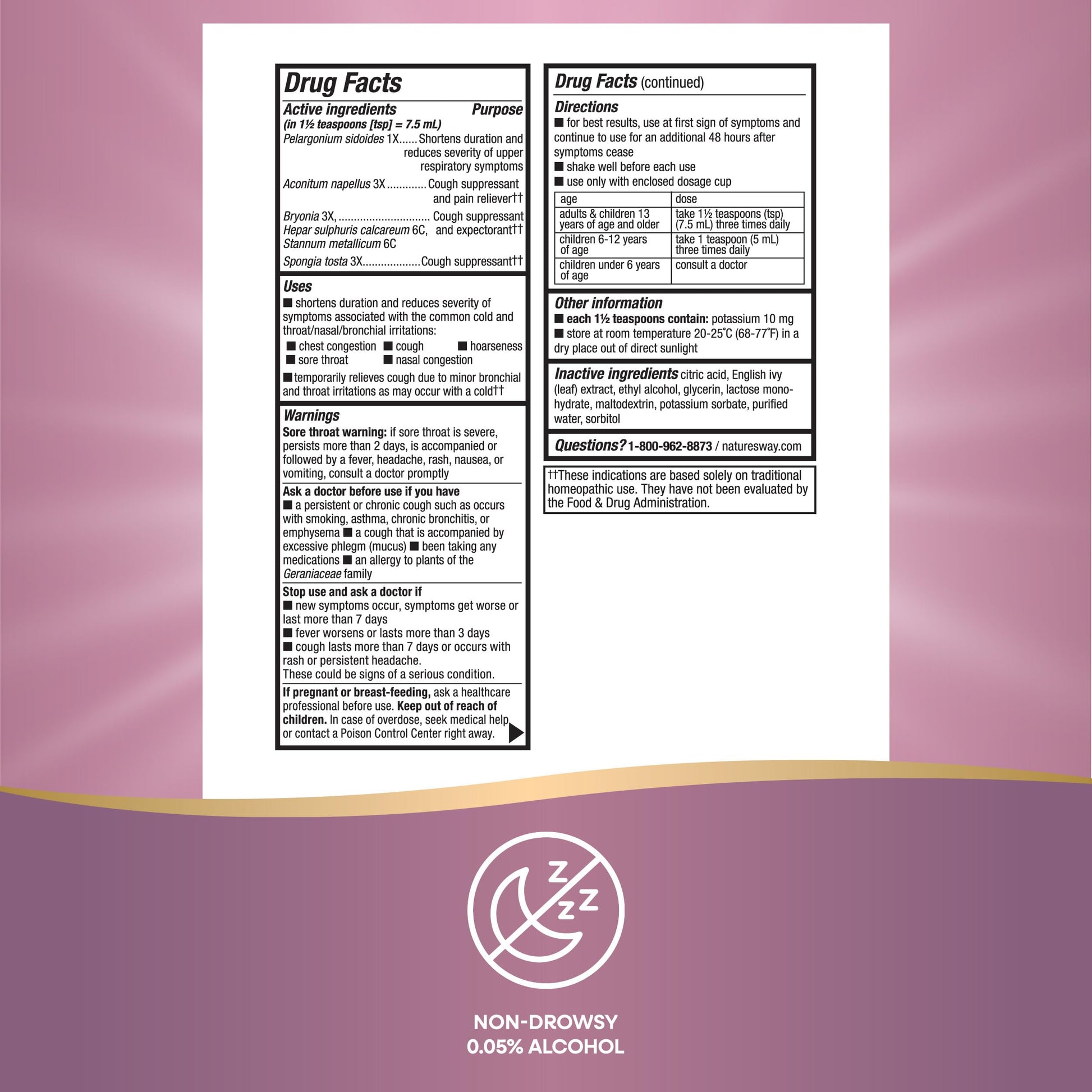 Side view of Nature's Way Umcka homeopathic remedy emphasizing the phenylephrine free formulation
