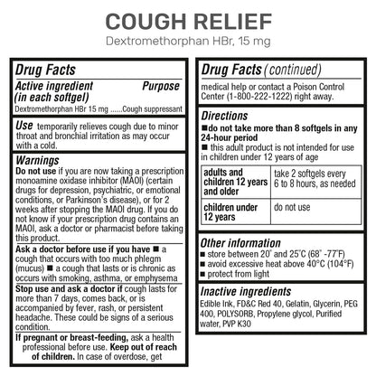 Side angle view of USA imported Puregen Labs cough relief 120 softgels twin pack.