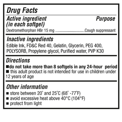 Supplement facts and dosage instructions on the back label of Puregen Labs adult cough relief.