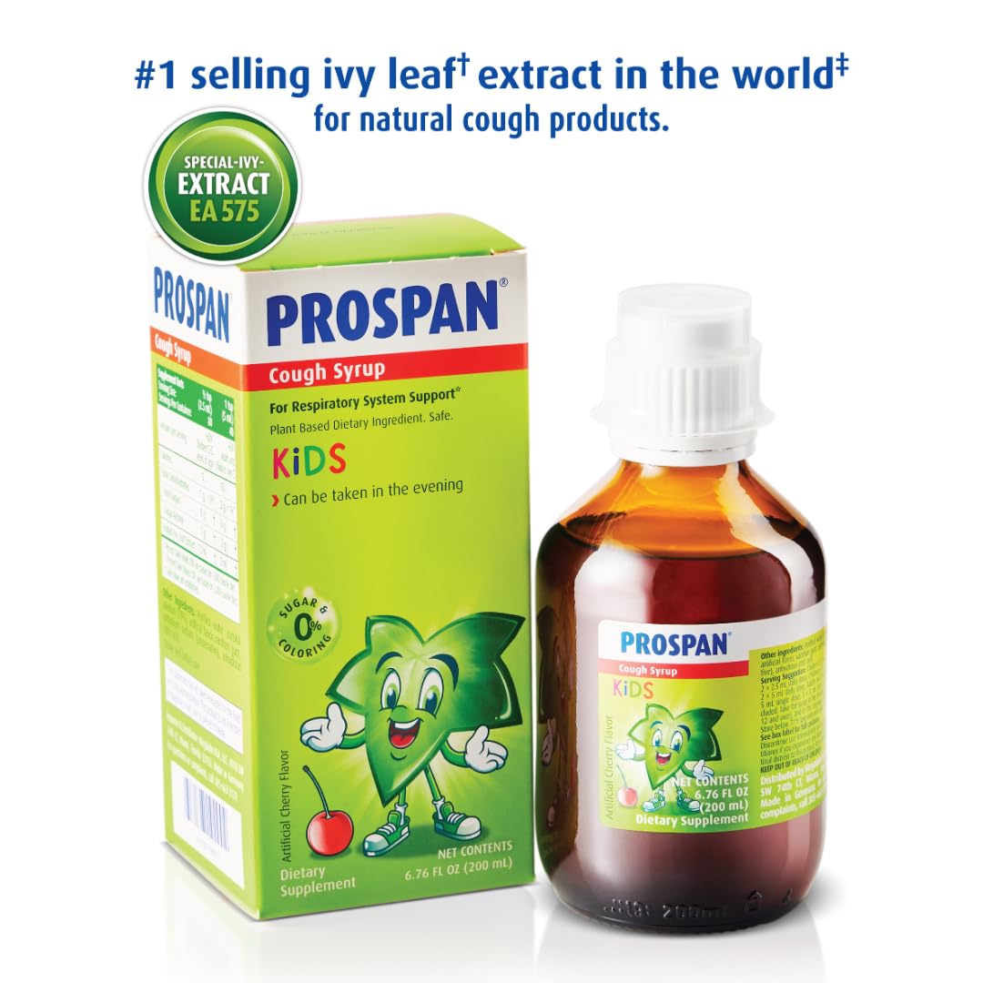 Side view of Prospan Abrilar non drowsy sugar free mucus relief medicine bottle
