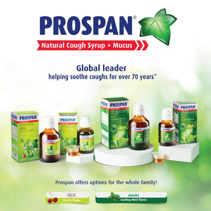 Back label of Prospan Abrilar cough remedy detailing proprietary EA575 extract info
