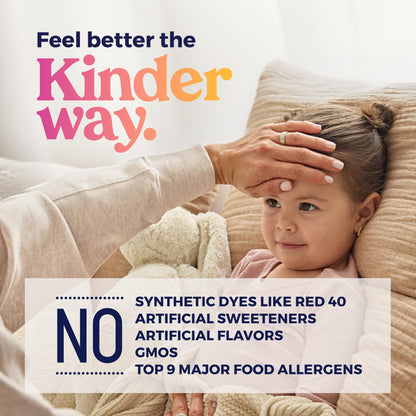 KinderMed Infants daytime and nighttime cough liquid bottles showing natural cherry flavor label