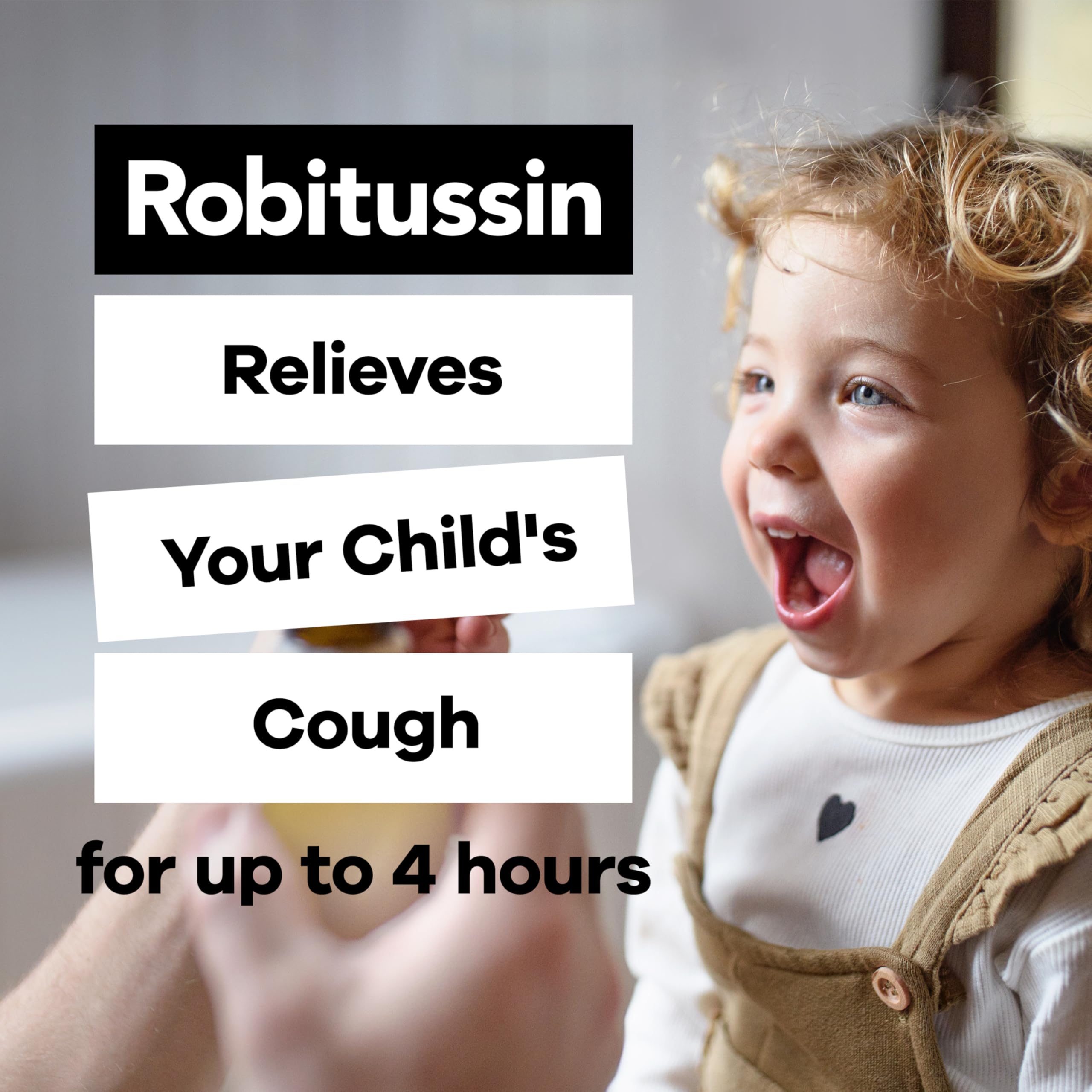 Robitussin Childrens Elderberry liquid cough syrup packaging showing active ingredients list