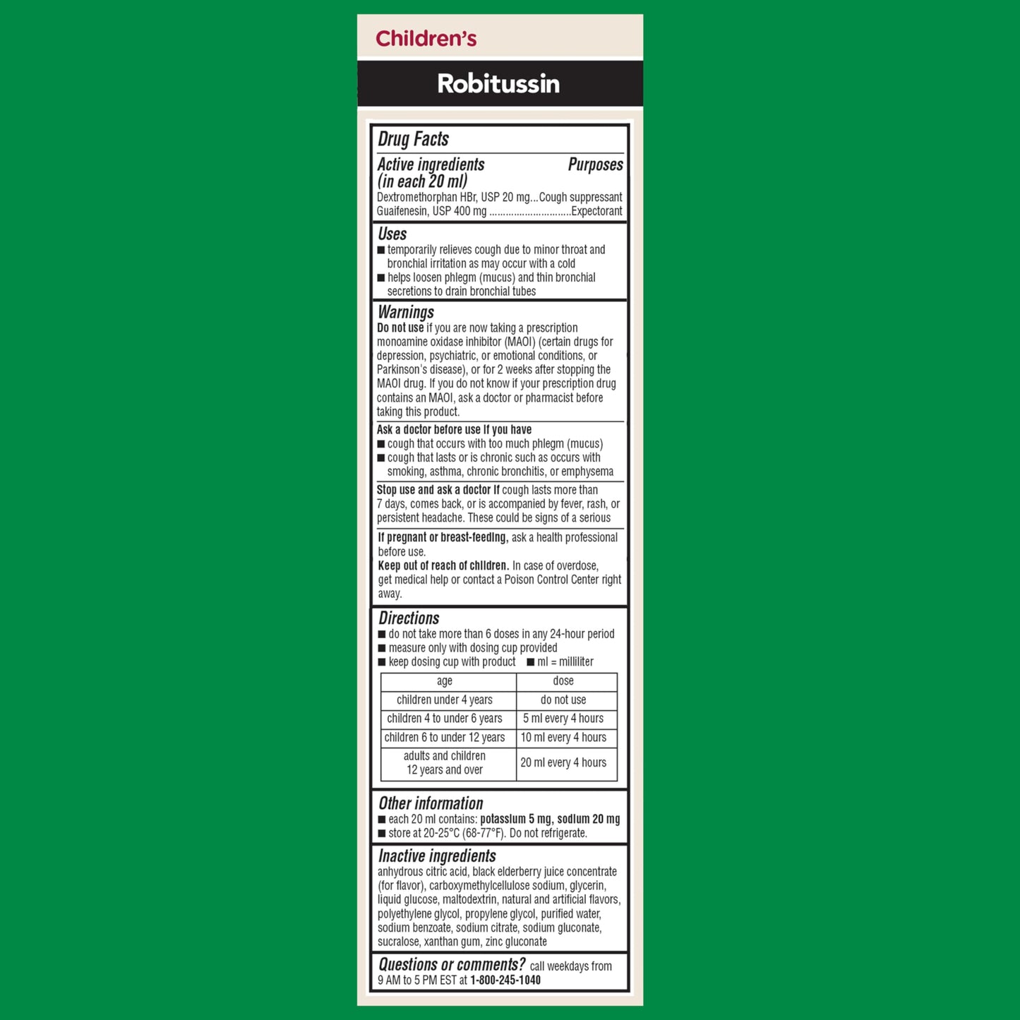 Robitussin Childrens DM cough medicine real elderberry flavor logo close up