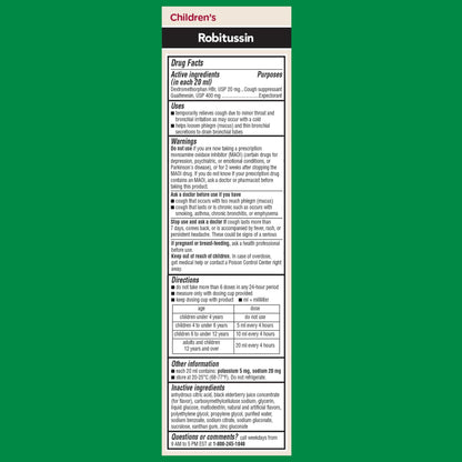 Robitussin Childrens DM cough medicine real elderberry flavor logo close up