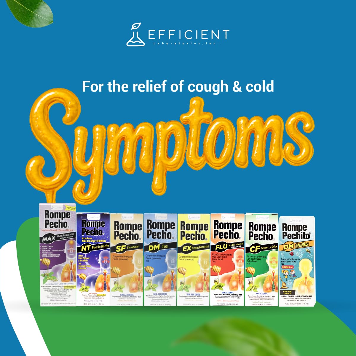 Full retail display packaging of Rompe Pecho SF non drowsy cough formula