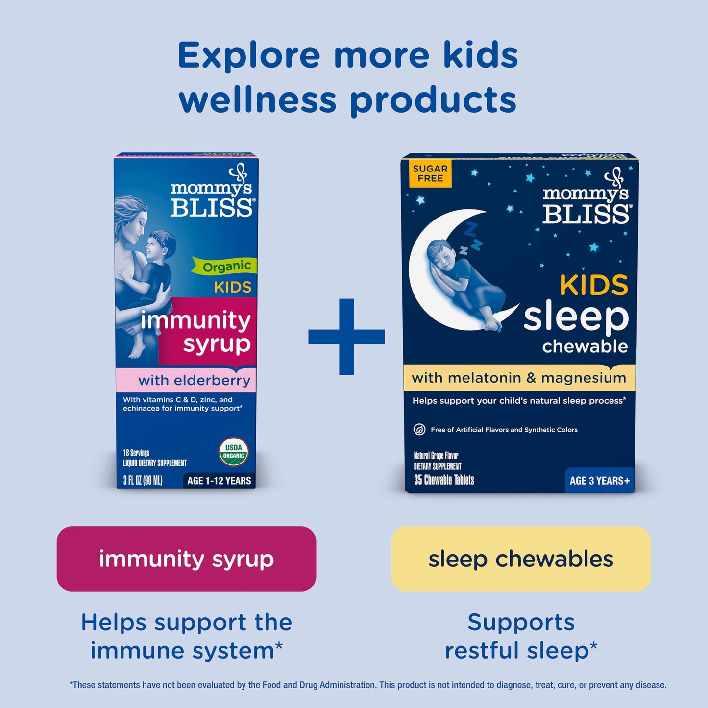 Authentic imported USA Mommy's Bliss organic kids cough syrup value pack bottles out of the box.