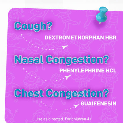 TUKOL non drowsy alcohol free children cough suppressant packaging close up