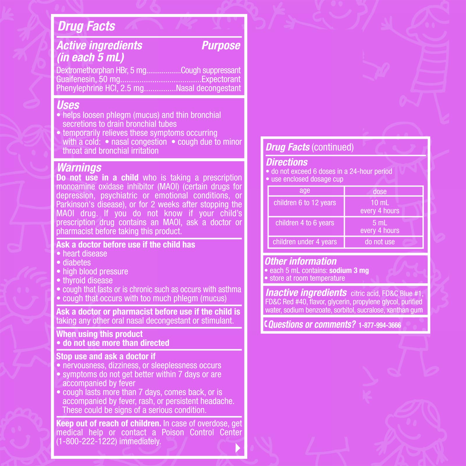 TUKOL children cold and cough medicine liquid formula side panel details