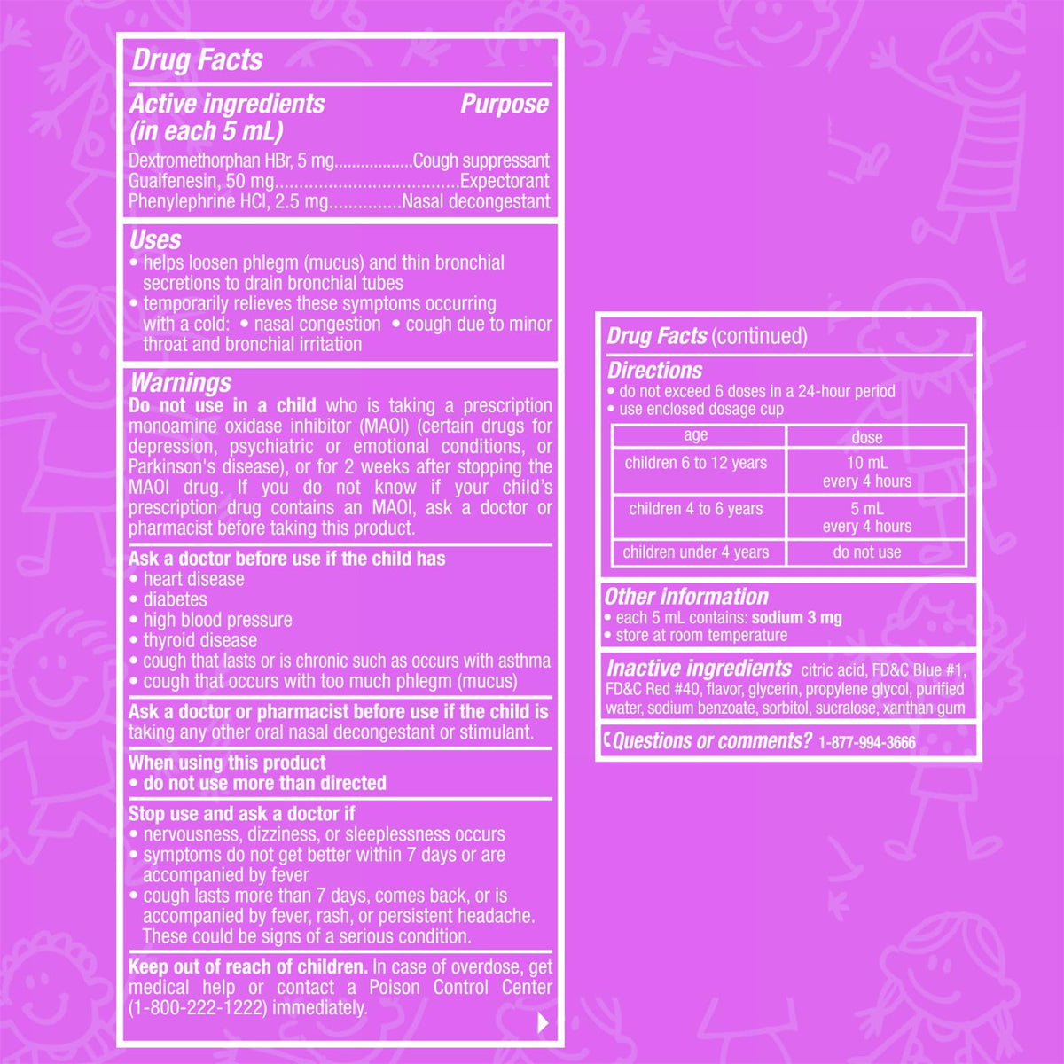 TUKOL children cold and cough medicine liquid formula side panel details