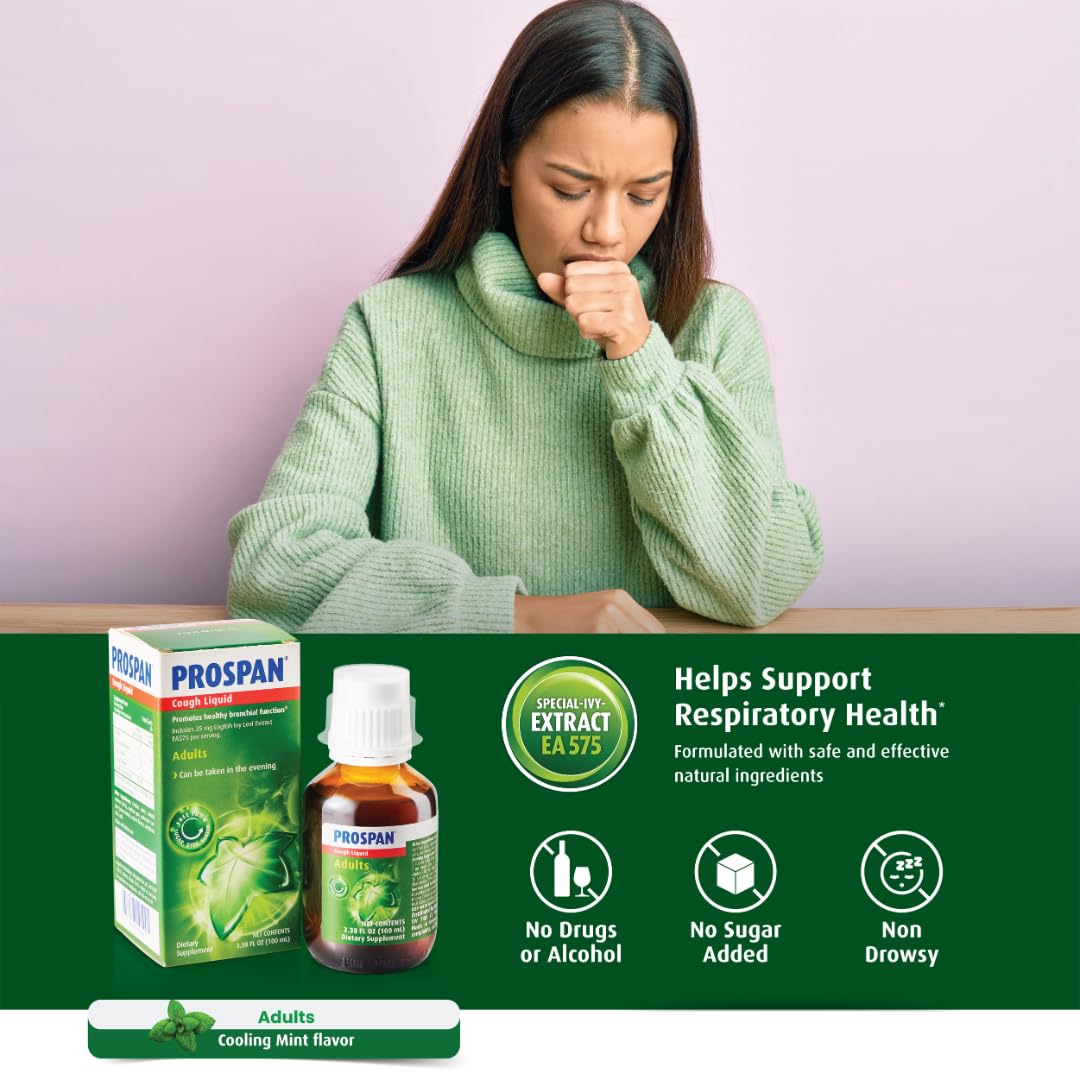 Prospan English Ivy Leaf Extract EA575 non drowsy formula packaging details.
