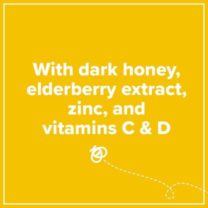 Back label view of Zarbee's honey cough syrup displaying vitamin C, D, and zinc supplement facts.