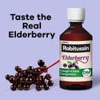 Robitussin 8 fluid ounce twin pack packaging highlighting real elderberry flavor formulation