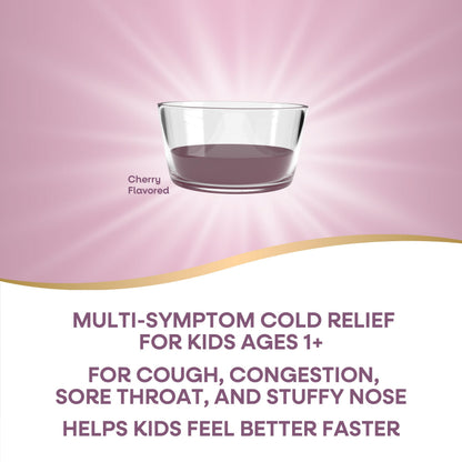 Side panel of children's Umcka cold syrup showing product directions and dosage
