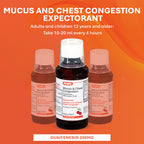 Close up of the supplement facts panel on the Rugby Mucus and Chest Congestion packaging.