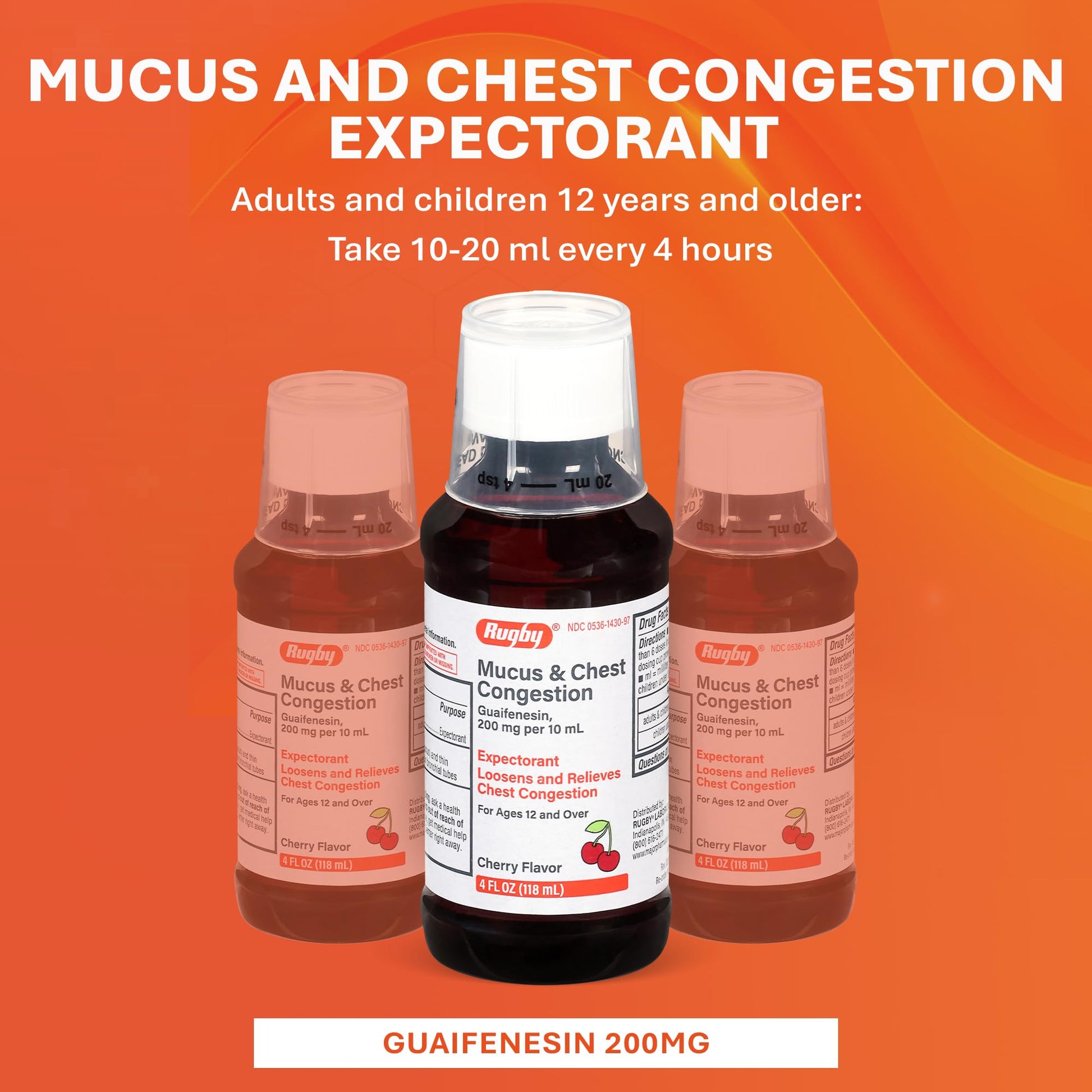 Close up of the supplement facts panel on the Rugby Mucus and Chest Congestion packaging.
