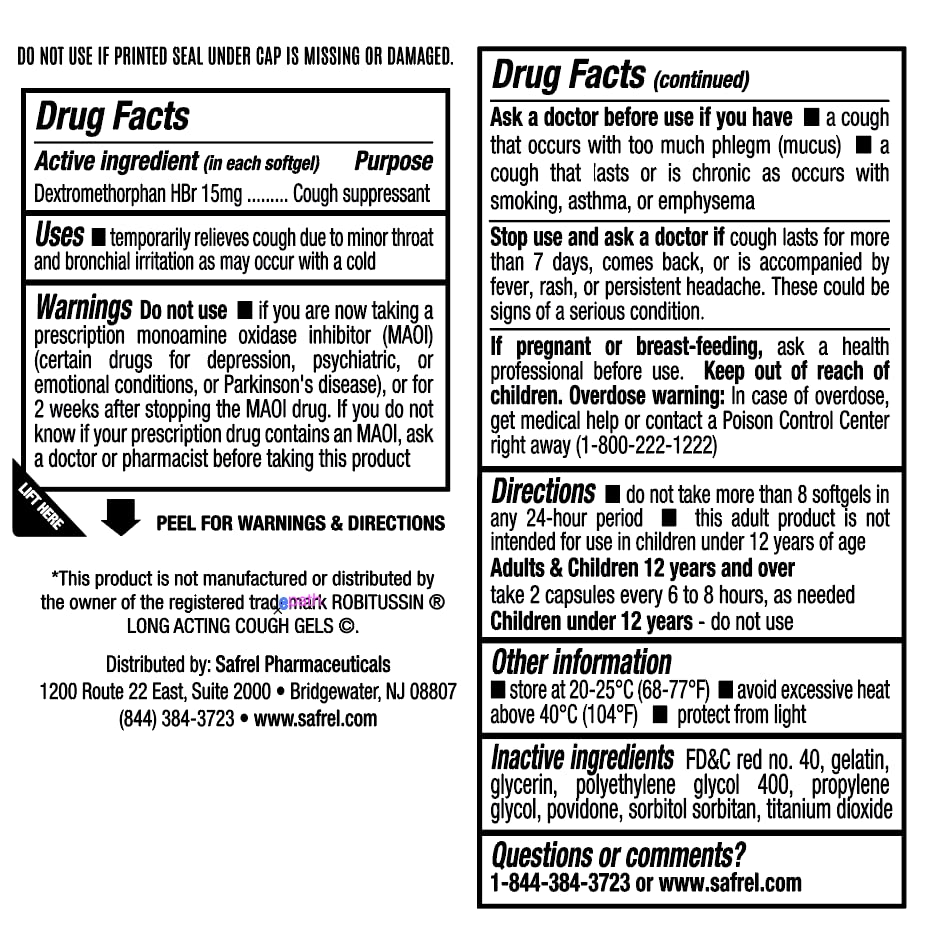 Imported Safrel 8 hour cough suppressant capsules for adults and children
