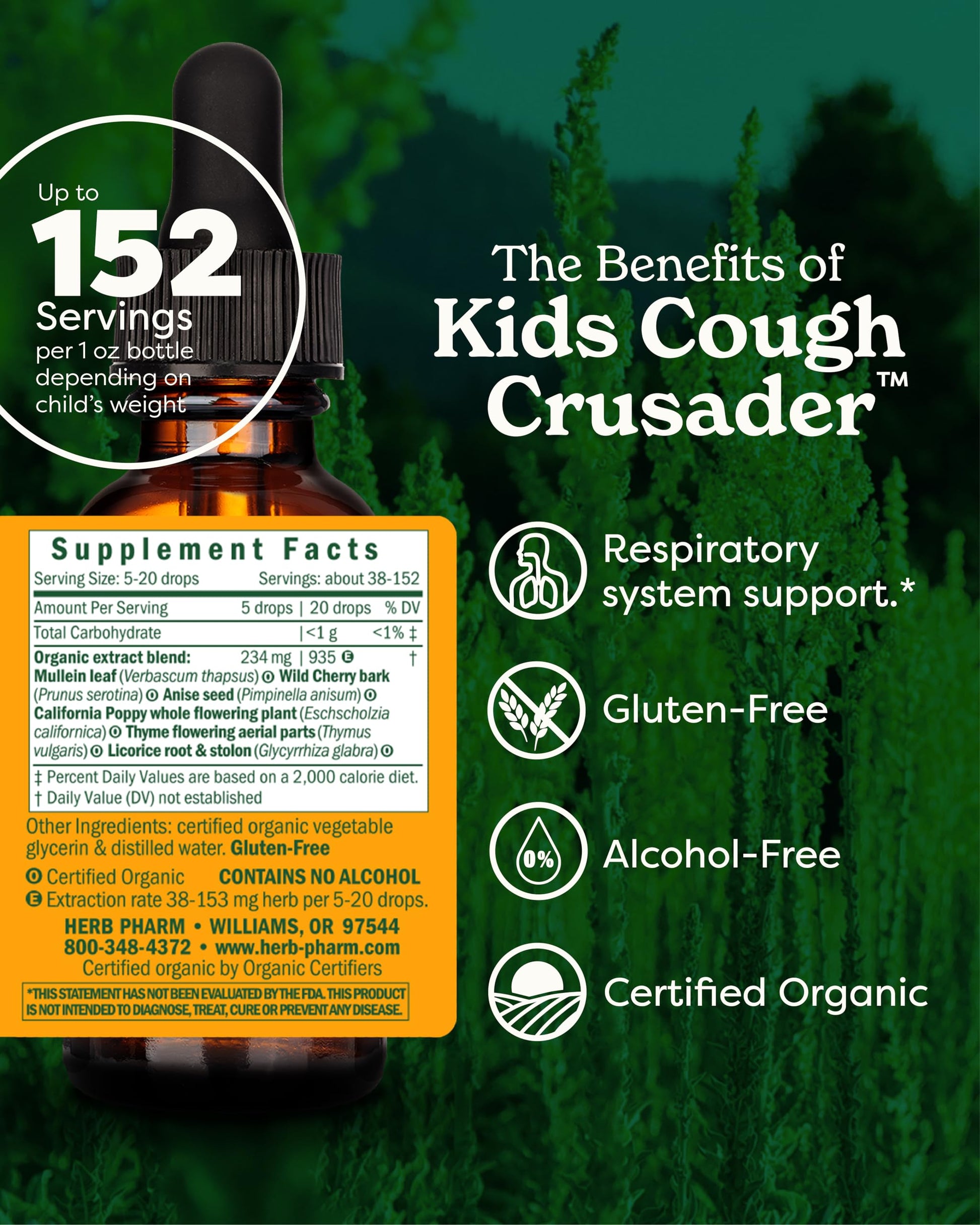 Herb Pharm Kids organic cough relief drops supplement facts label