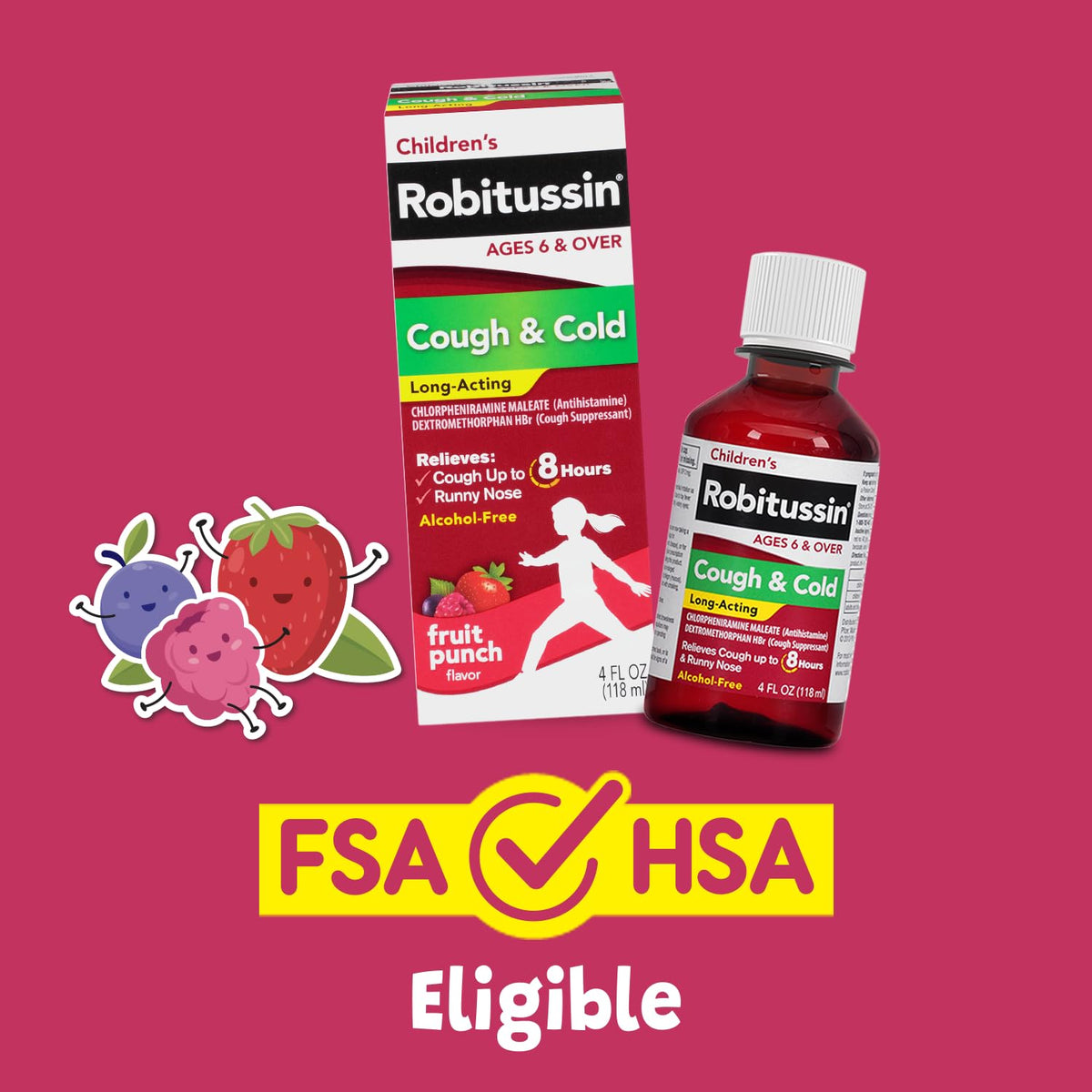 Robitussin children's fruit punch flavored cold relief syrup