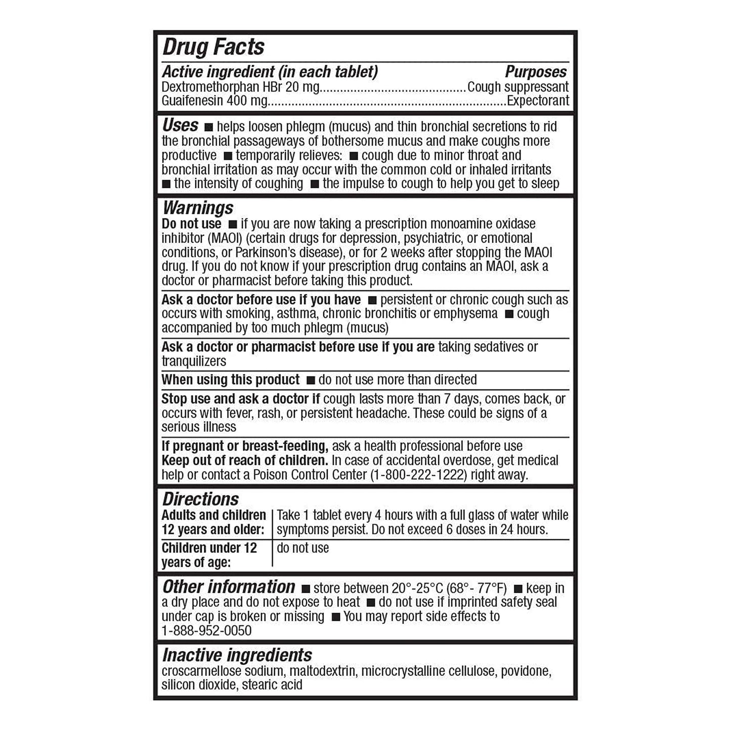 HealthA2Z imported cough suppressant and expectorant active ingredients panel view