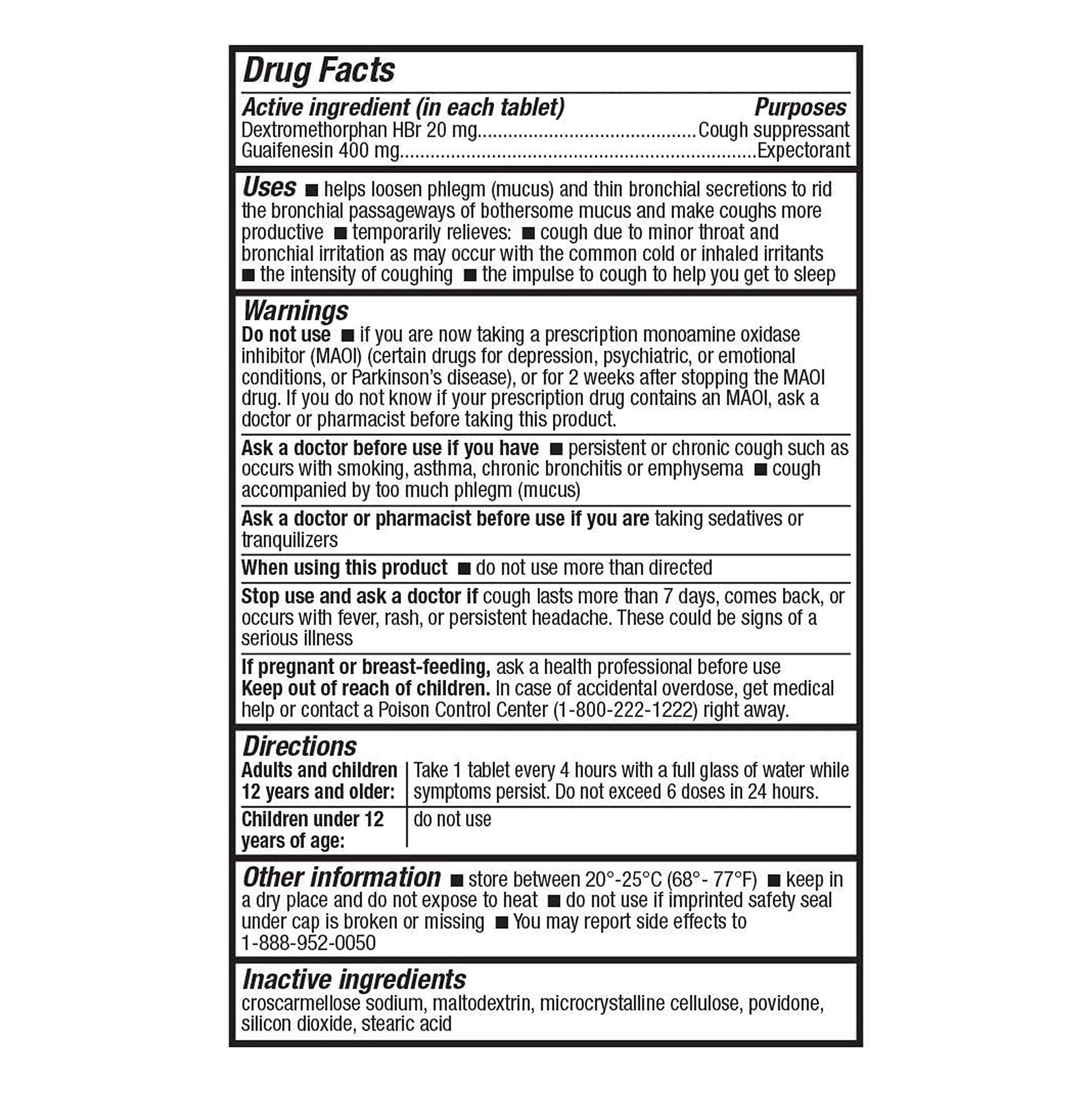 HealthA2Z imported cough suppressant and expectorant active ingredients panel view
