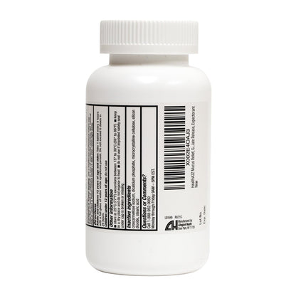 Side view of HealthA2Z immediate release expectorant showing benzene free formulation details
