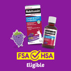 Robitussin children's grape flavored cold and cough relief syrup packaging side view with instructions