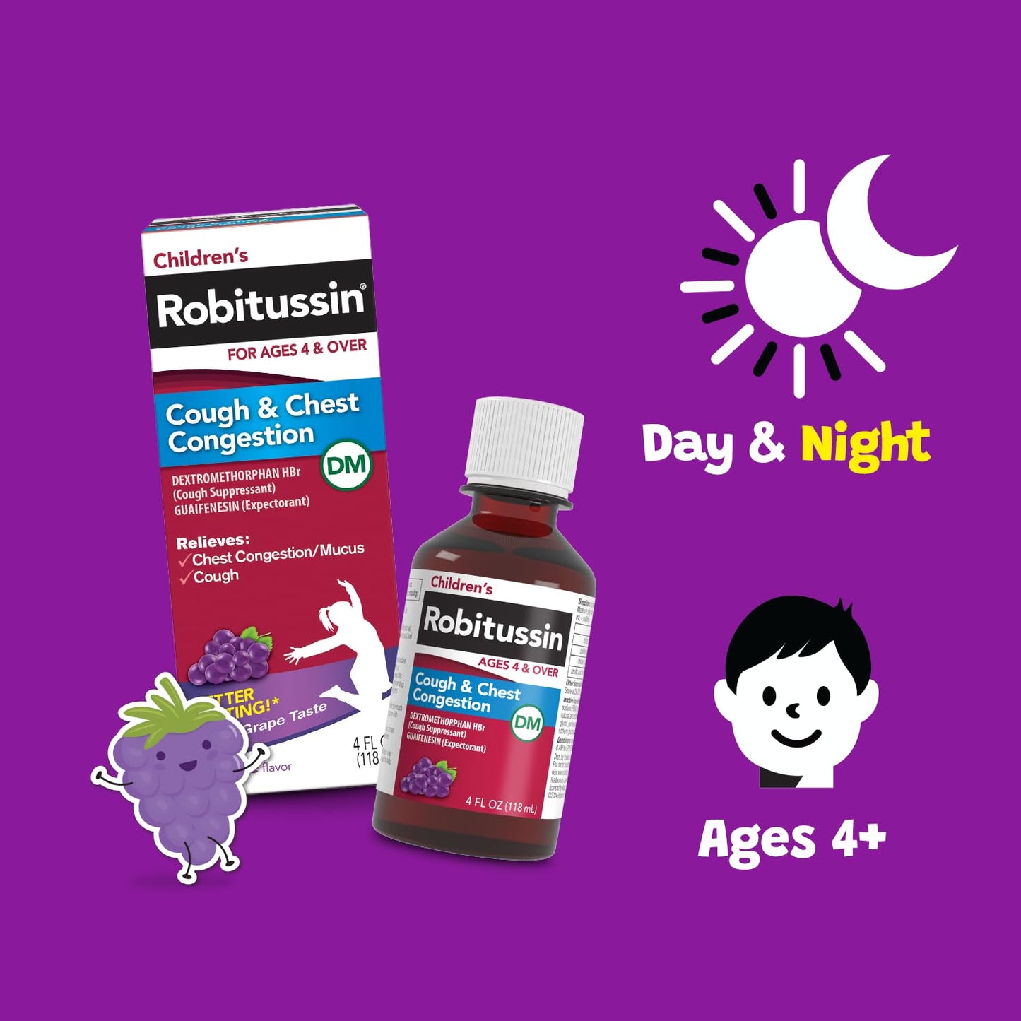 Imported Robitussin children's DM cough medicine bottle for clearing mucus and soothing throat irritation