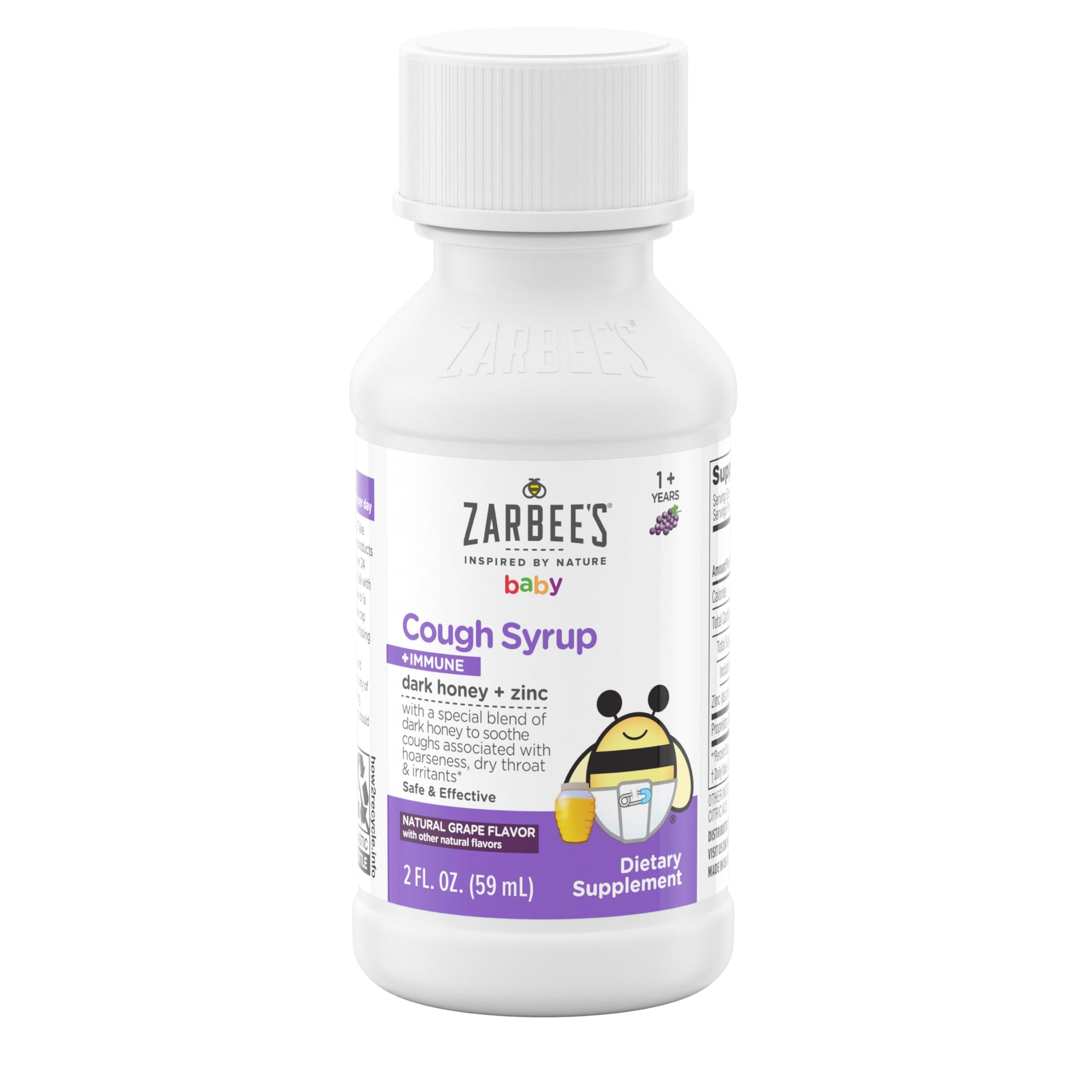 Zarbee's toddler natural grape flavor cough liquid packaging showing age range requirements
