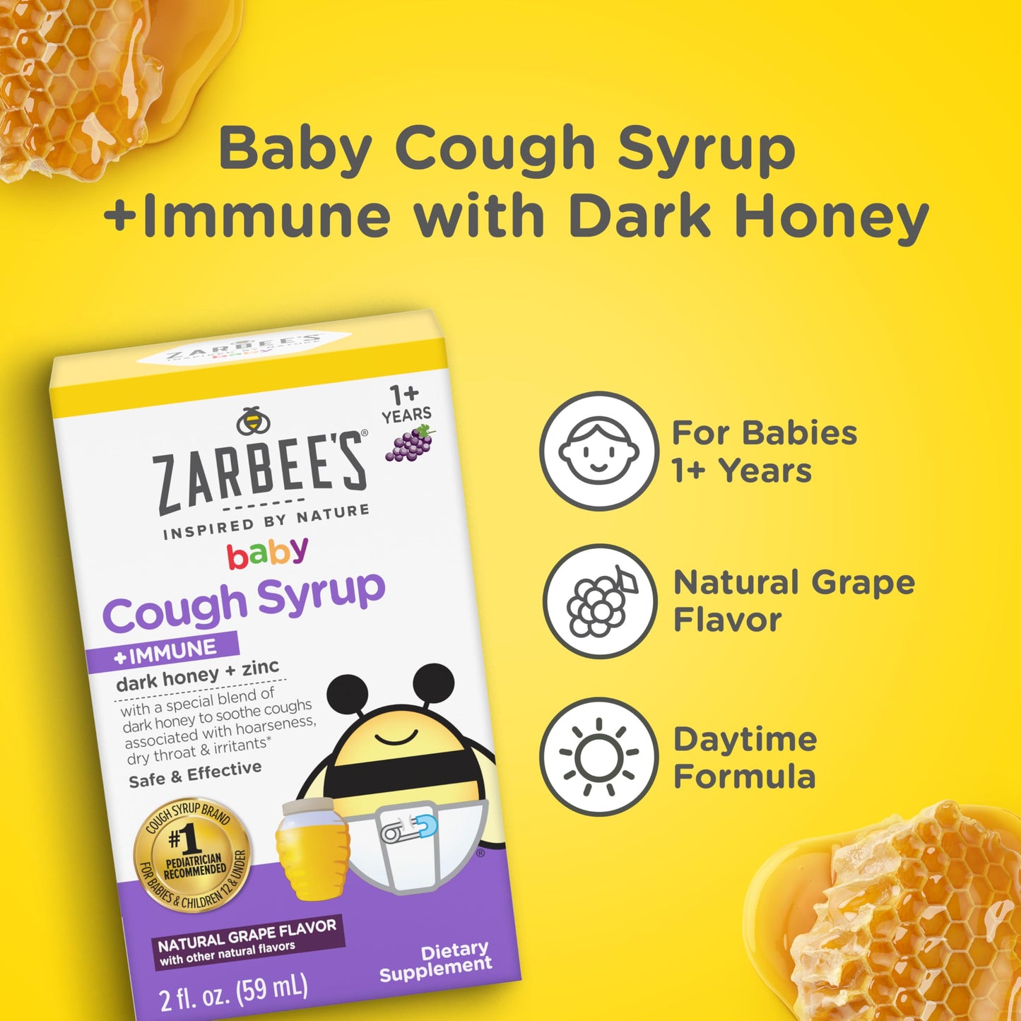 Authentic USA imported Zarbee's dark honey dietary supplement showing safety seals