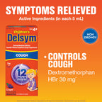 Delsym kids 12 hour cough medicine 5 ounce bottle with precise dosing cup attached